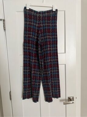 NATURAL LIFE Maroon and Teal Houndstooth Wide-Leg Leggings